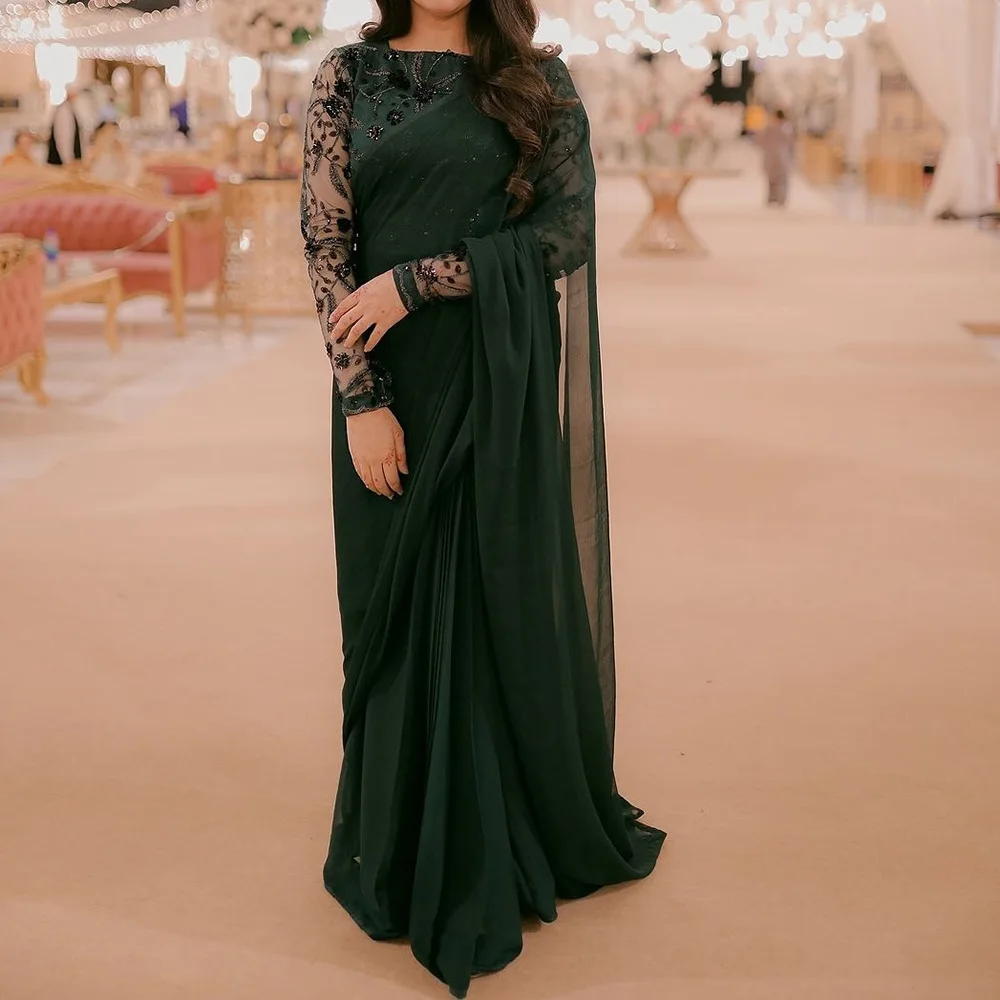 

Customized A-Line Prom Dresses Floor-Length Square Collar FUll Sleeve Evening Gown Fashion Sequined Flowers Draped Party Gown