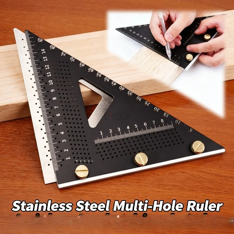90 Degree Hole Triangle Ruler Square High Precision Metric Marking Gauge Stainless Steel Hole Ruler with Aluminum Alloy Fence
