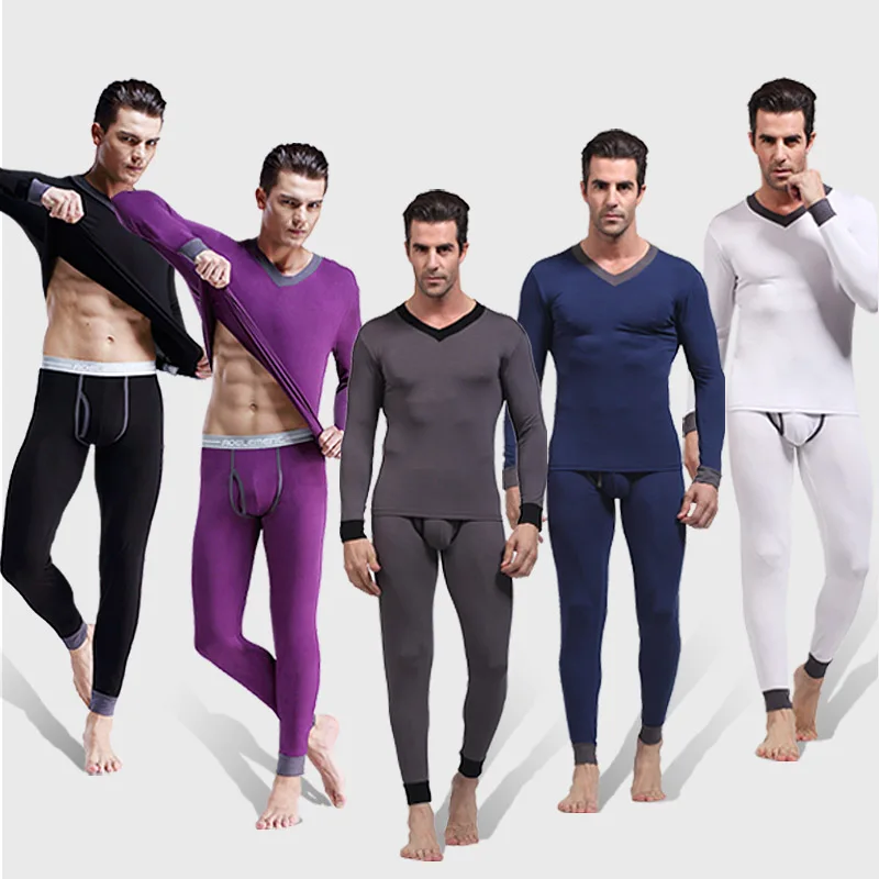 5 pezzi da uomo modello sottile con scollo a V base slim fondo giovanile mutandoni lunghi e caldi