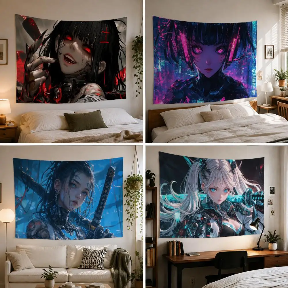 Anime Girl Galsses Tongue Out Tapestry Custom Living Bedroom Party Dormitory interior Wall bohemian Decoration Attached clip