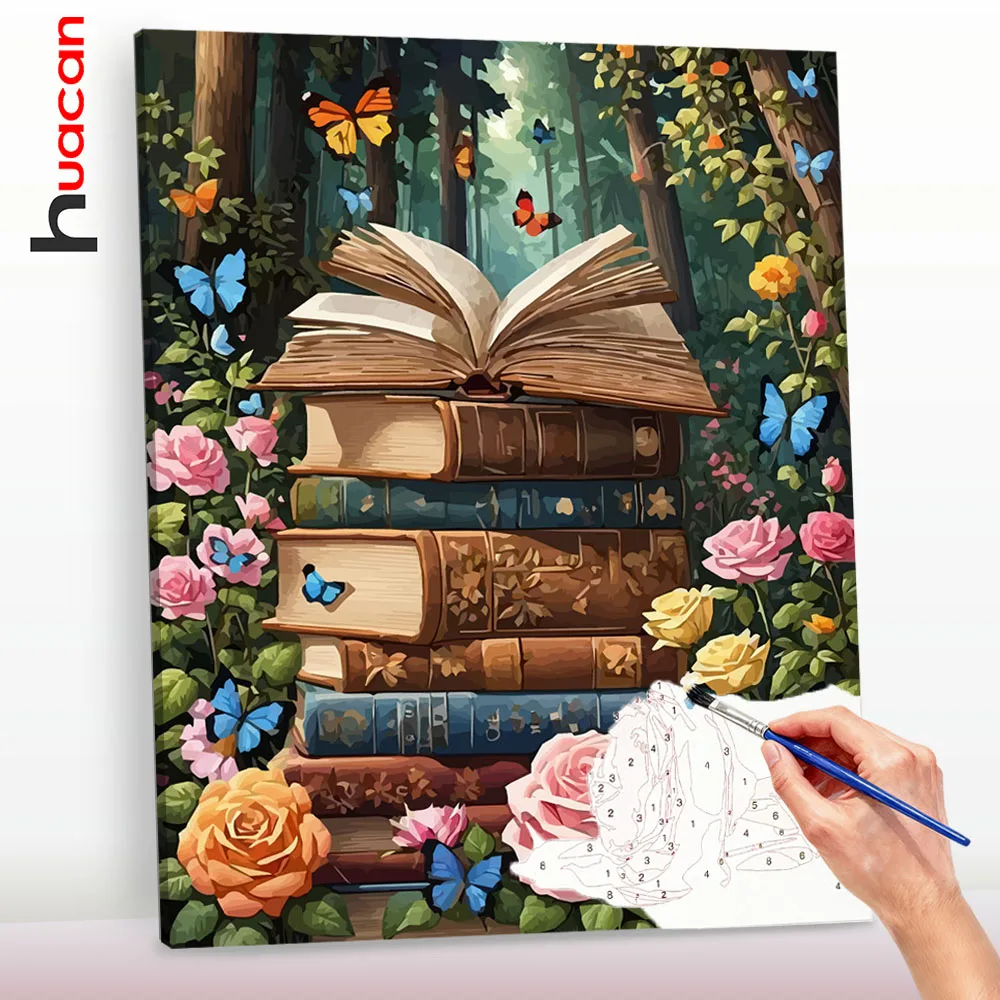 Huacan DIY digitales Ölgemälde, Rosenbuch, Malen nach Zahlen auf Leinwand, Blumenkunst- und Bastelset, Weihnachtsgeschenk, Heimdekoration ﻿