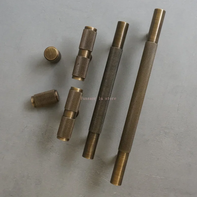 Light luxurious and contracted solid bronze brass knurled handle drawer door handle cabinet knobs