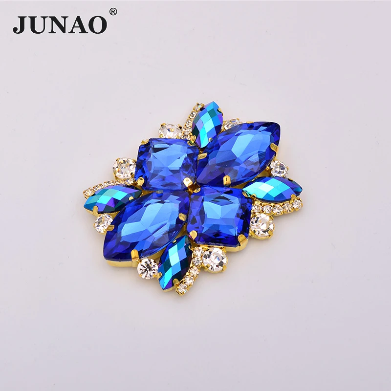 JUNAO 1pcs 50*67mm Sewing Colorful Color Glass Flower Rhinestone Applique Flatback Crystal Stones For DIY Clothes Decoration