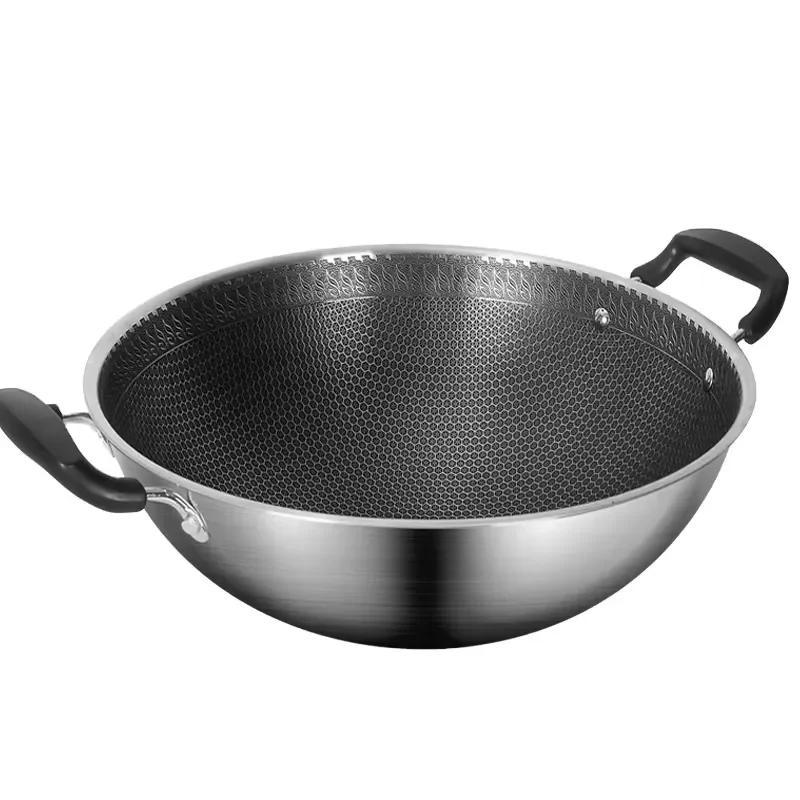 40cm 304 Stainless Steel Non-stick Wok 18L Capacity Multi-layer Bottom Pot for Gas and Induction Cooker Universal Use