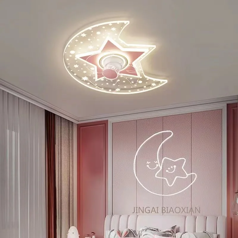 Children Ceiling Fan With Light Kids Room Light Ceiling Star Moon Chandelier fan Modern Nursery Baby Boys Girls Bedroom Lamp 실링팬