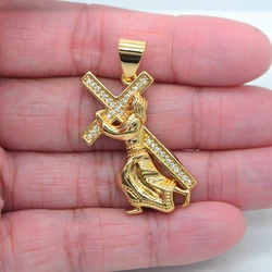 High Quality Gold Color Clear Cubic Zirconia Man Carrying Cross Charm Pendant Jewelry