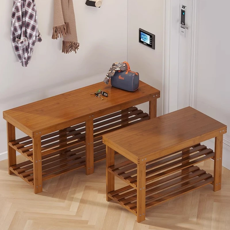 Bamboo Shoe Bench with Storage Entryway Seat Hallway Console Table with Hooks Breathable Slatted Design for Easy Clean