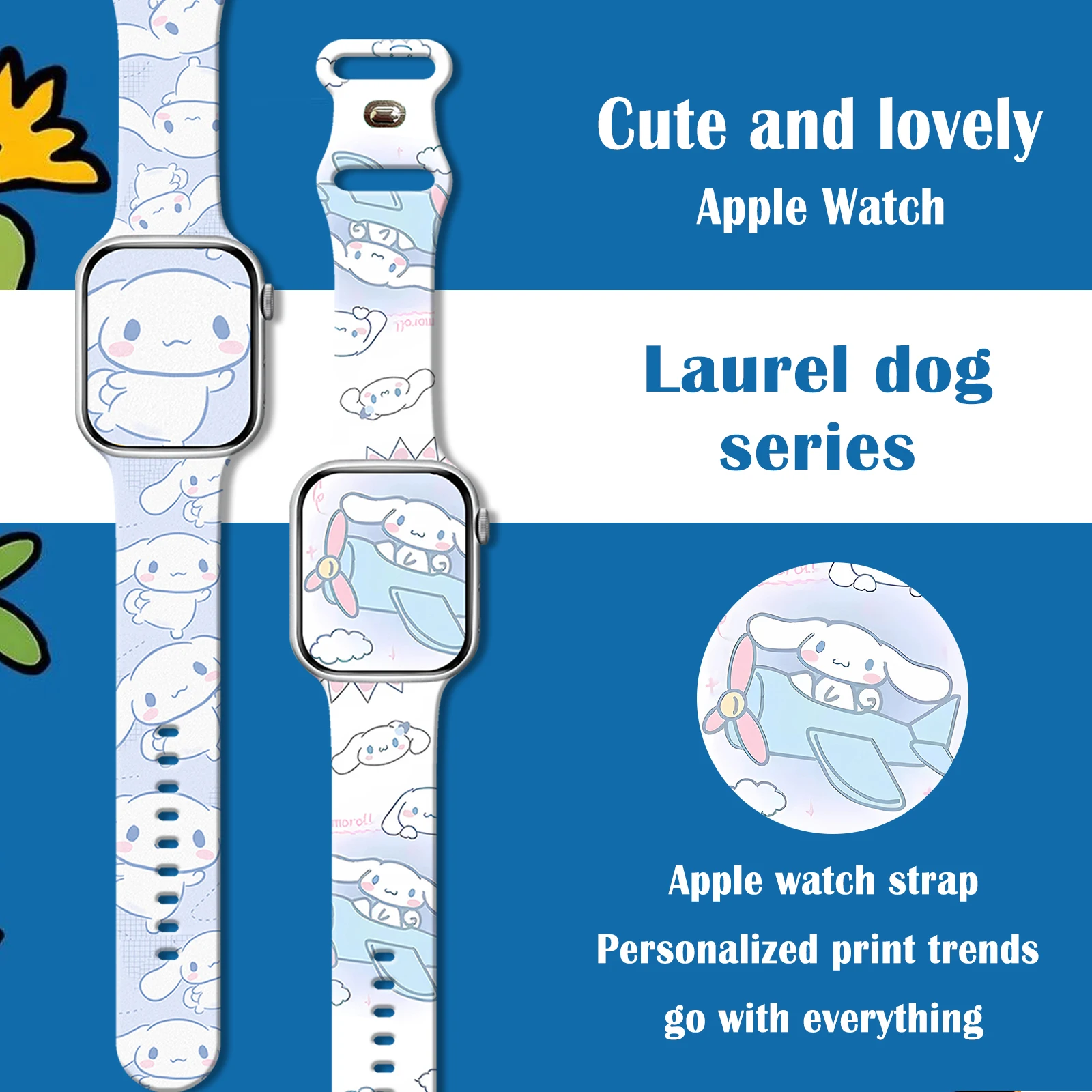 

SANRIO Series Cinnamoroll Watch Band for Apple Watch11/10/9/8 Replaceable Silicone Band for Apple Watch 46mm 44mm 42mm 41mm 38mm