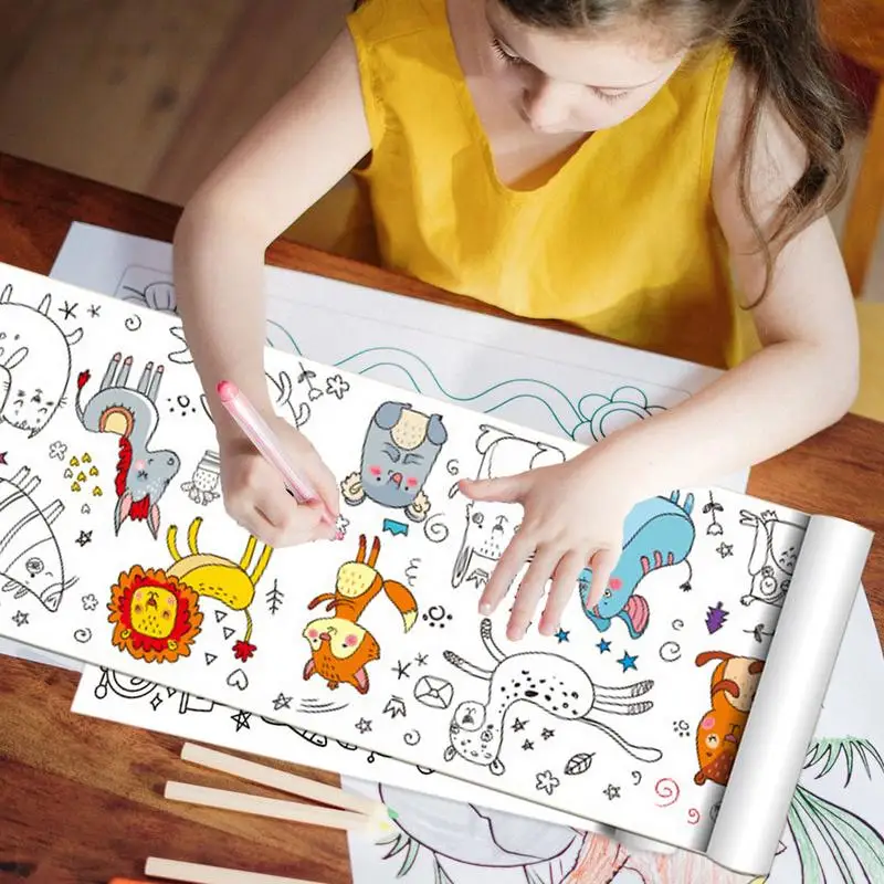 لفة ورق تلوين للأطفال كارتونية طويلة للرسم على الحائط لاصقة تعزز المهارات الحركية الدقيقة لعبة تعليمية منزلية للمدرسة للأولاد