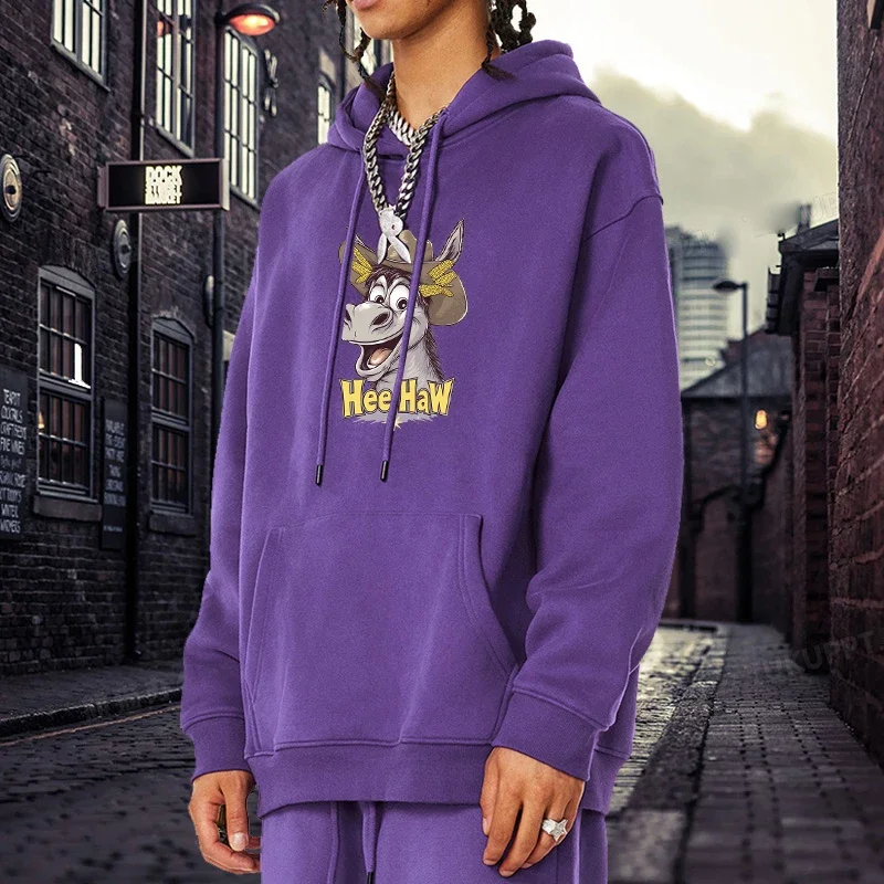 

Men Donkey Hee Haw Printed Loose Hoodies Spring Long Sleeve Hooded Sweatshirt Harajuku Hip Hop Style Streetwear