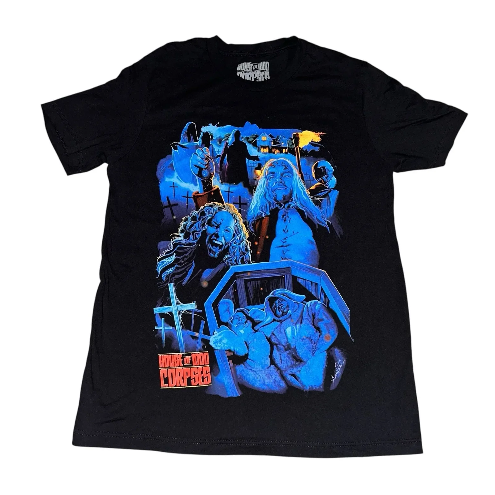 Rob Zombie House of 1000 Corpses Blue Graphic T-Shirt Men’s Size L Horror Tee