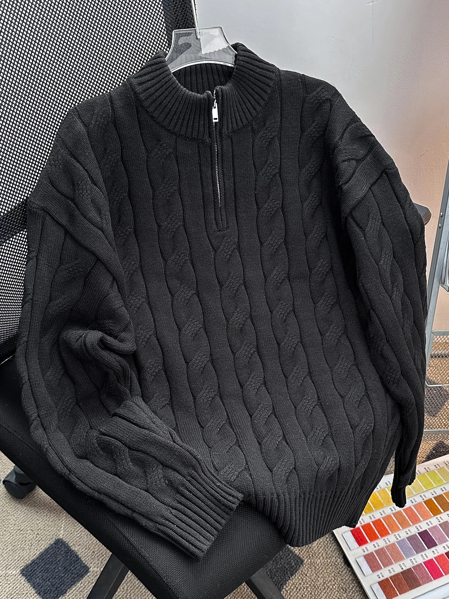 

Men's Thiened High Collar Sweater Autumn Winter f Zip Knitted Loose Fit Student American Sle Long Sve Crew Ne