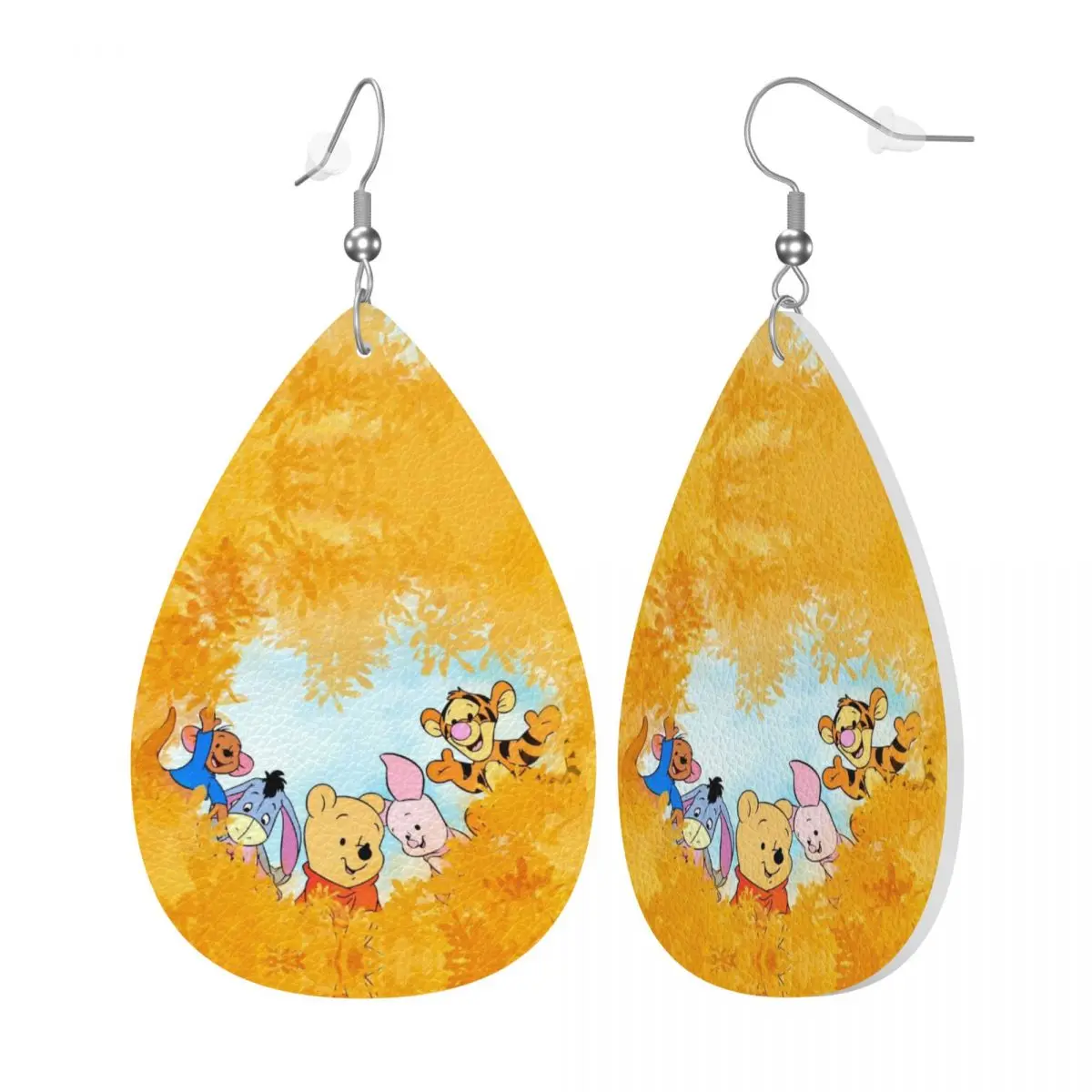 Custom Winnie The Pooh Dangle Drop Earrings Leather Earrings for Women Fashion For Valentine's Day view 2