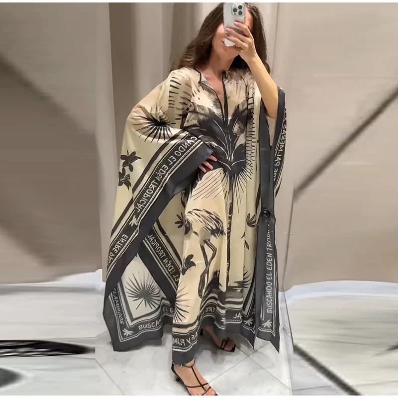 

Свободные длинные платья с принтом, женские плиссированные праздничные платья с круглым вырезом и длинными рукавами, женские летние женские модные халаты High Street