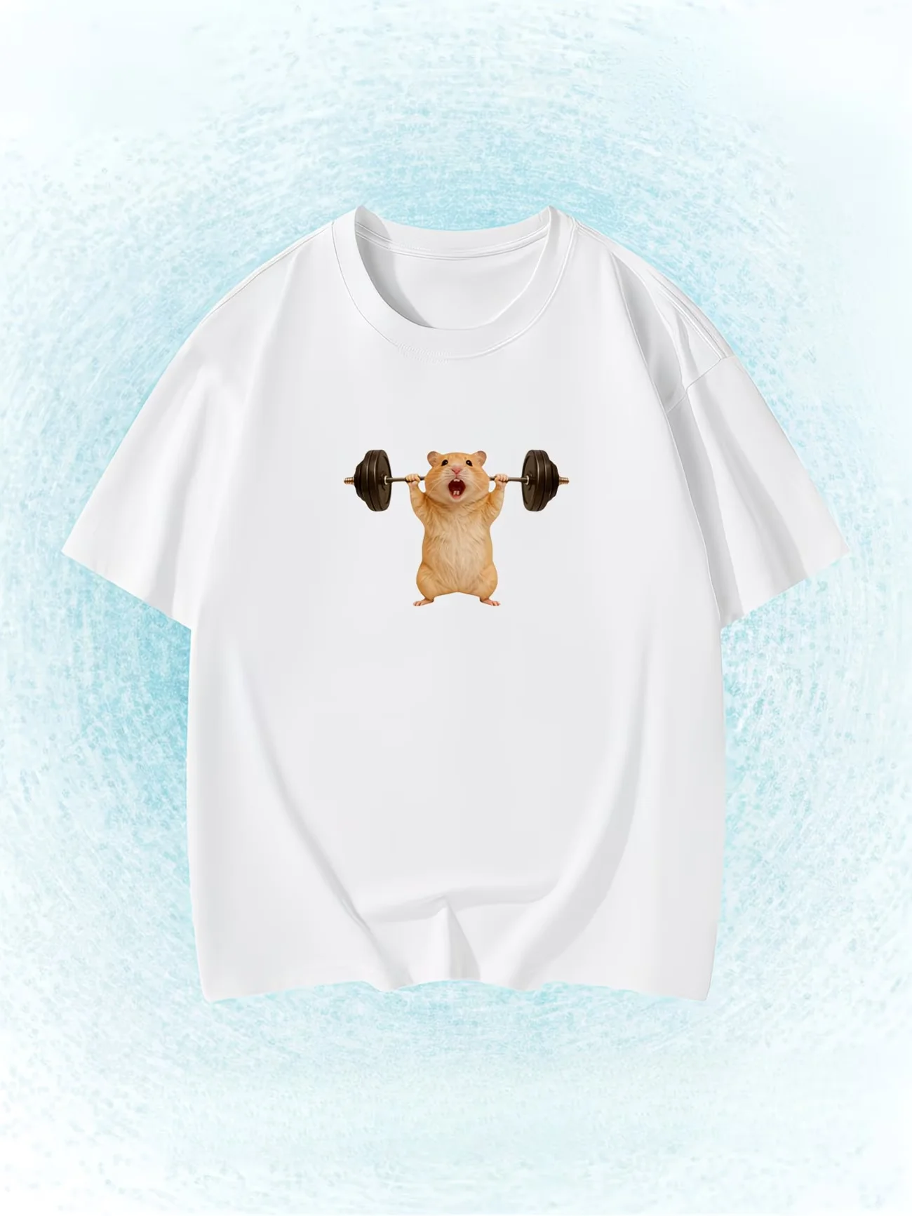 Cute Hamster Lifting Weights T-Shirt Women Funny Pet Lover Gift Graphic Tee Summer Short Sleeve  Shirt Casual Daily Wear Top