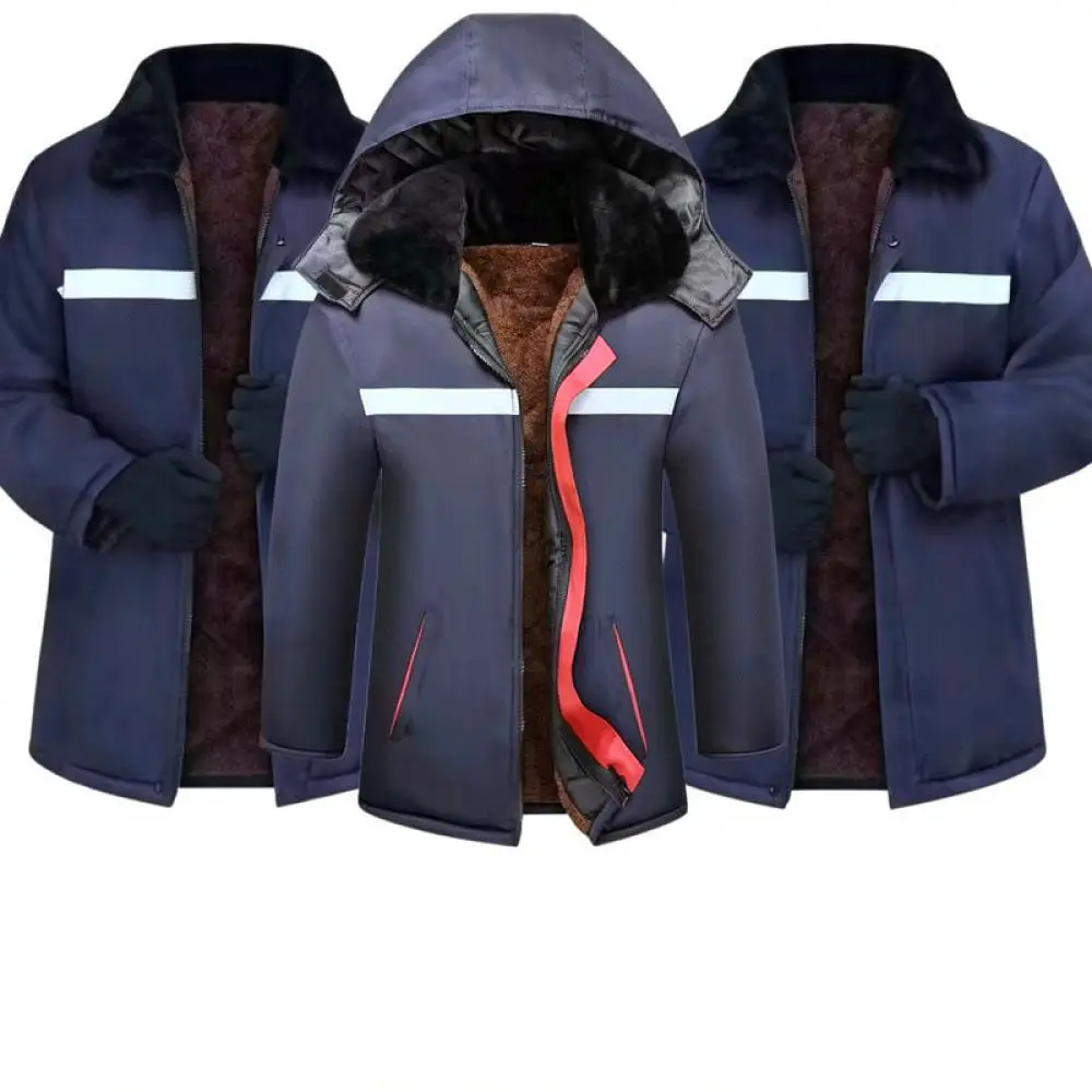 High Visibility Cotton Jacket Men Winter Reflective Safety Workwear Warm Thickened Coat For Outdoors Logistics Auto Repair