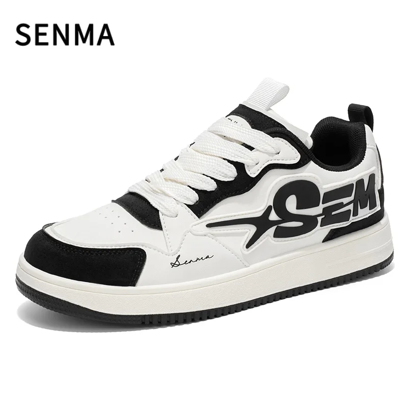 

SENMA Men's Shoes 2025 Breathable Leisure Board Shoes Original Thick Soled Sports Shoes Leather Soft Bottom White Tennis Shoes