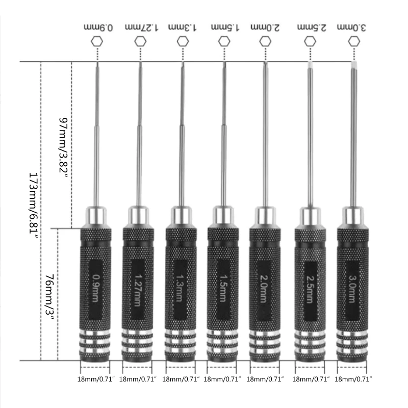 Bộ 7 chiếc tuốc nơ vít lục giác Bộ dụng cụ tuốc nơ vít hợp kim nhôm có tay cầm chính xác Dropship