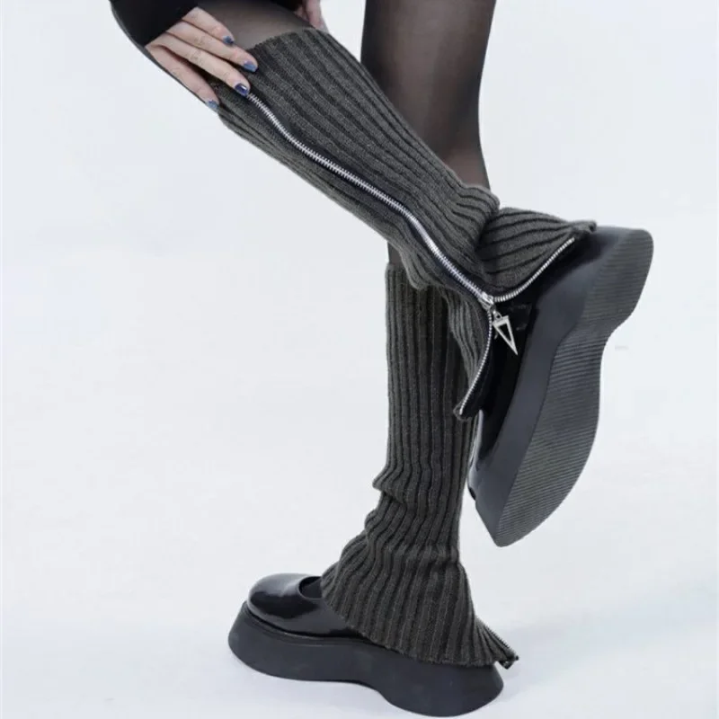 

Zipper Flared Knitted Leg Warmers Punk Long Student Wide Leg Socks Warm JK Girls Leg Warmers Thigh High Socks