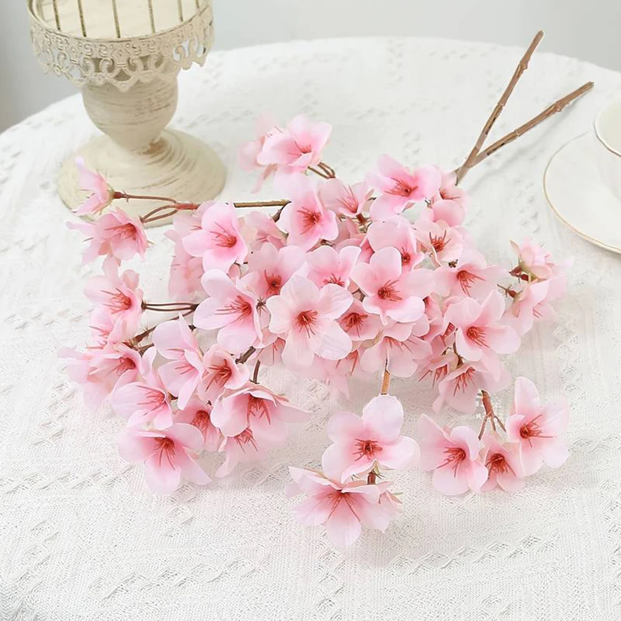 Juego de 2 Piezas de Flores de Cerezo Artificiales Rosadas Románticas para Celebraciones Navideñas, Día de San Valentín, Día de la Madre, Decoración de Fiestas de Cumpleaños, Mesa de Centro de Sala de Estar, Decoración de Mesa de Entrada, Flores Artificiales, Estética de Habitaciones, Florero No Incluido