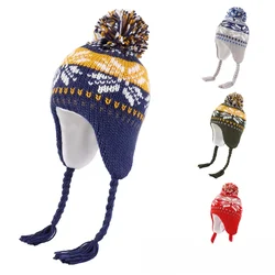 Snowflake Knitted Hat for Women Outdoor Warm Ear Protection Hair Ball Hat Winter Hats for Girl Baby Caps for Girl Шапка Детская