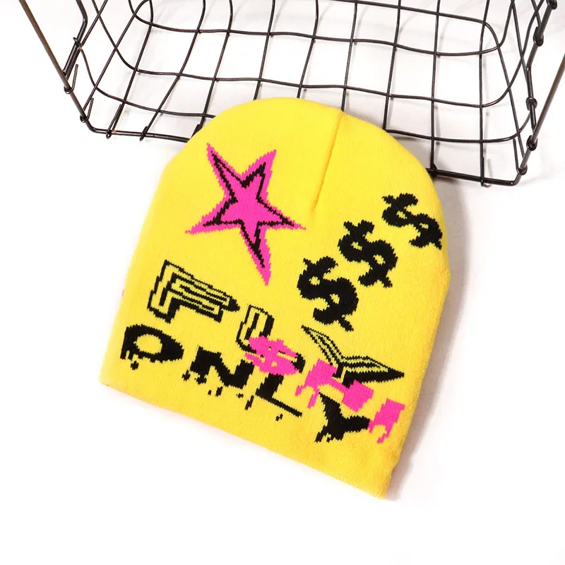 

Multicolour Stars Elastic Turban Cap Daily Life Knitted Hat Millennium Hip-Hop Style Winter Hat Keep Warm Beanie Trilby