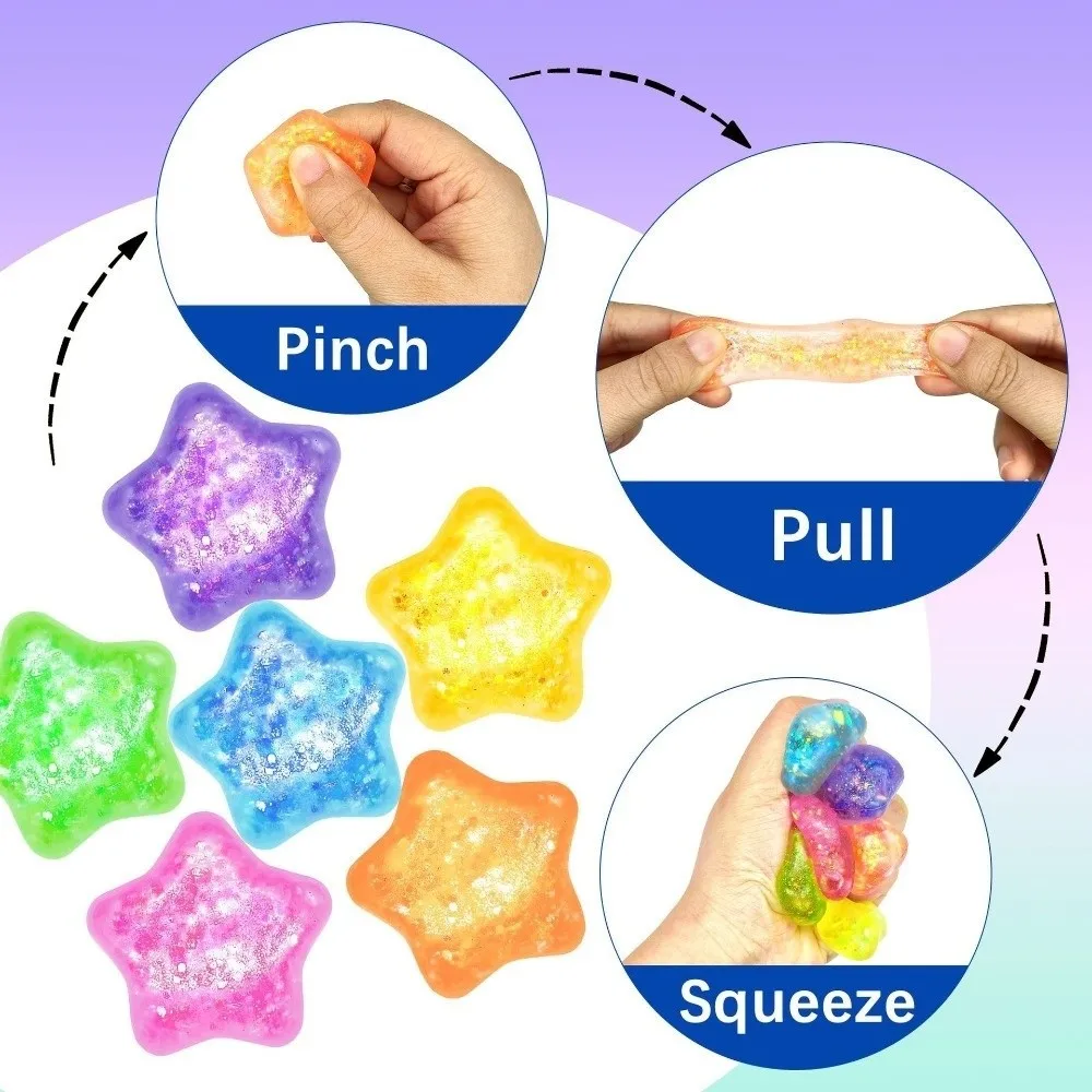 Slow Rebound Glitter Star Maltose Squeeze Random Color Funny Stretch Stress Relief Glitter Design Star Shape Mini Stress Ball