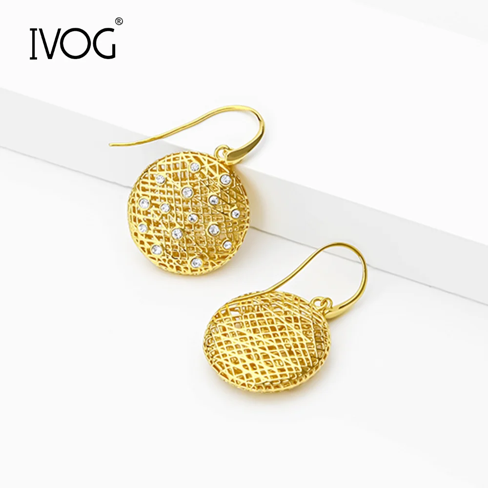 Women'S Fashion Website - IVOG ขนาดเล็กวงกลม Hollowed Out ต่างหูผู้หญิงเพทายแฟชั่นเครื่องประดับต่างหูสีทองอย่างเป็นทางการเว็บไซต์ Store