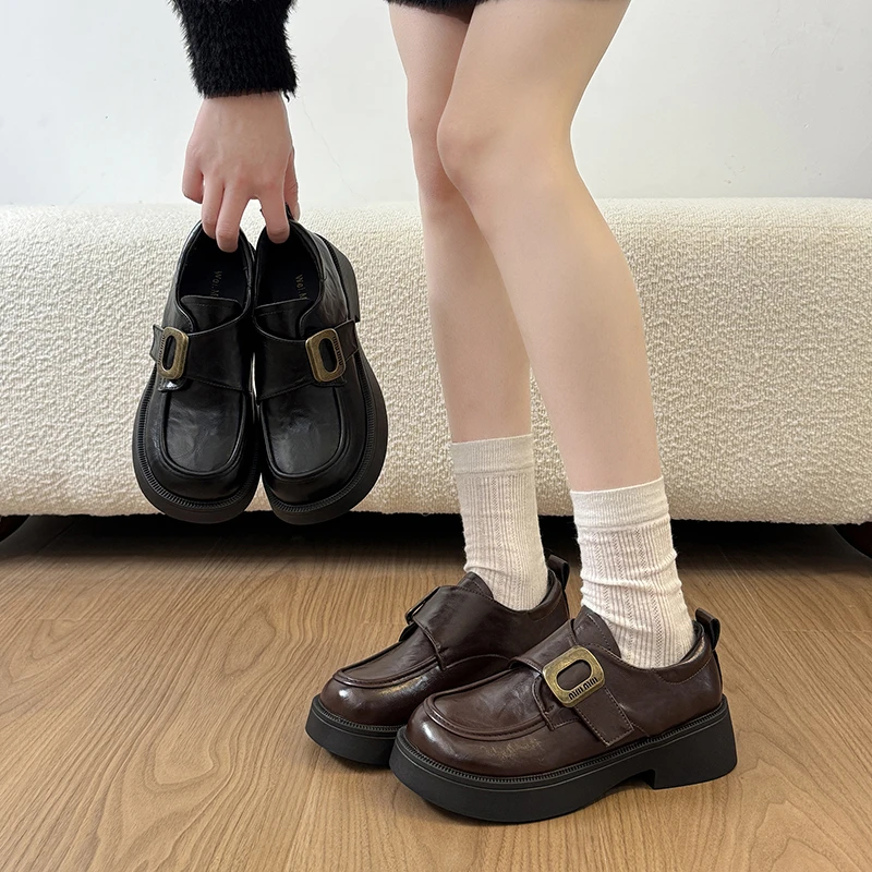 

Women's Soft Genuine Leather Shoes Thick Sole British Style Flats New Spring Summer Collection Jk Uniform Loafers