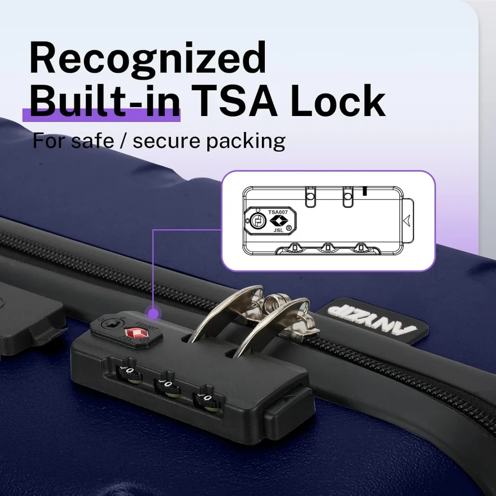 Lightweight Hardside ABS Luggage Set with USB Port, Carry-On and Mini Cosmetic Cases, TSA Approved for Travel
