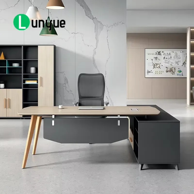 Modern Luxury L Shaped Manager Desk with File Locker High Quality Office Furniture for Executive Workspace Storage Solution