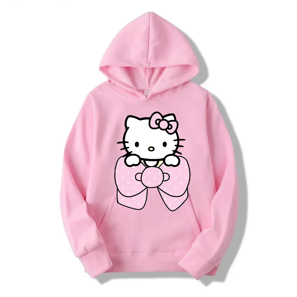 Moletom anime Hello Kitty feminino e masculino, pulôver kawaii rosa, com capuz grande, casual, nova moda, primavera, outono, 2022