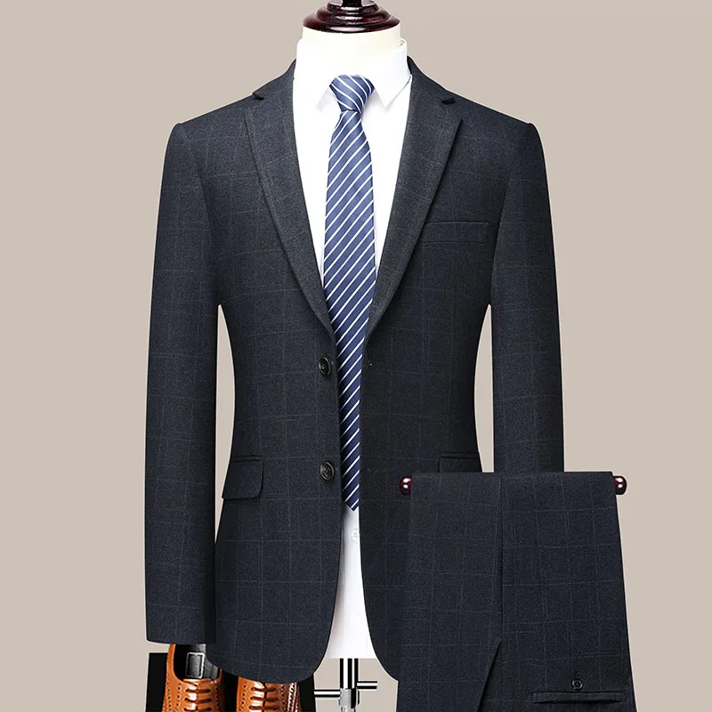 

Мужской костюм KIDWHXR: пиджак с отложным воротником на одной пуговице и брюки прямого кроя, модный клетчатый однотонный приталенный комплект из 2 предметов