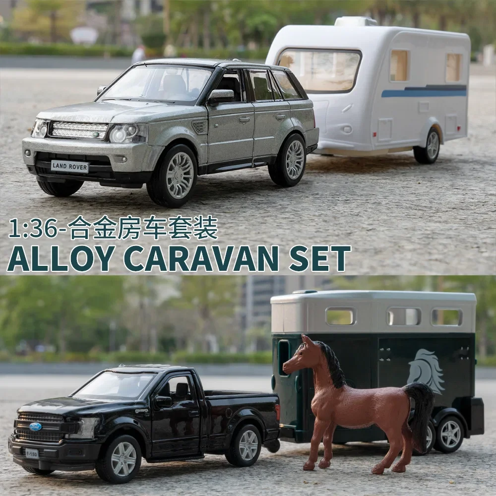 1:36 Range Rover Ford F150 jeep wrangler set karavan mobil logam campuran Model mobil Diecast koleksi hadiah mainan anak-anak