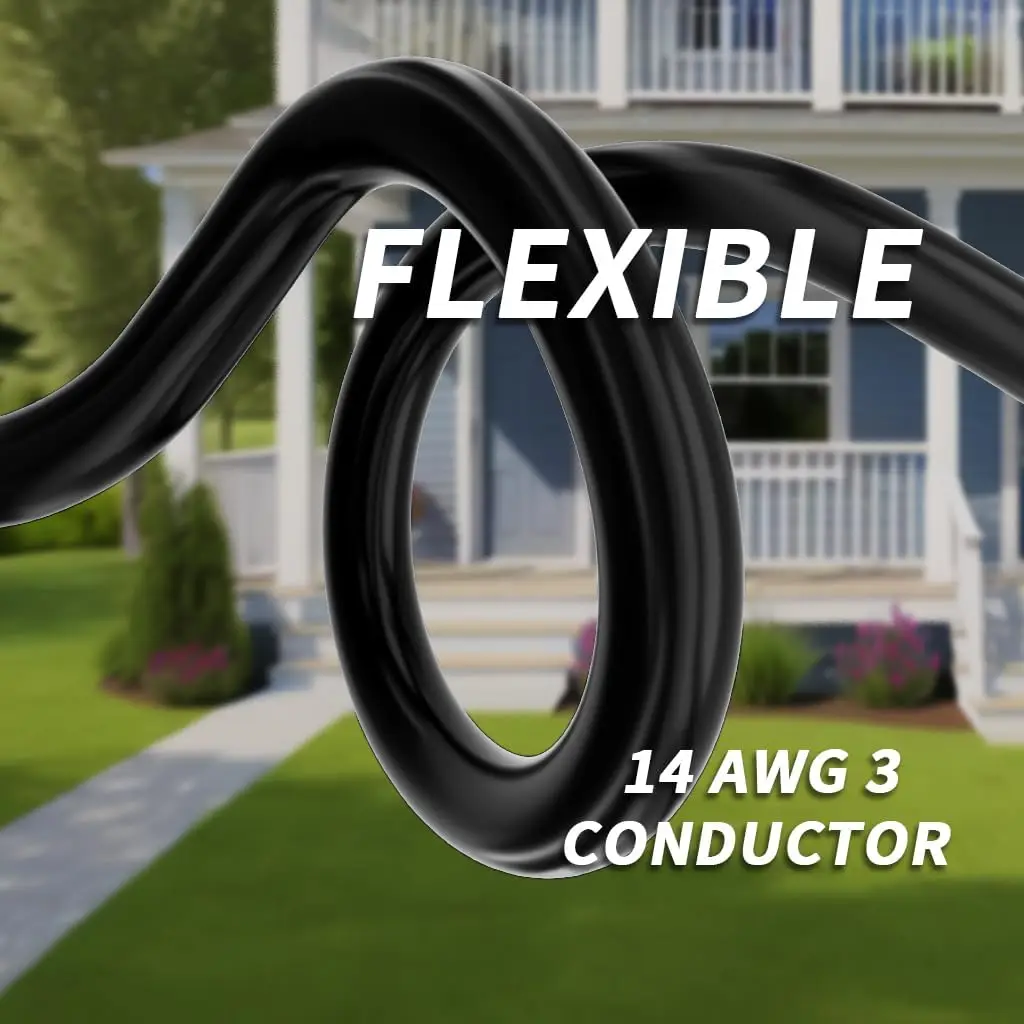 14/3 Gauge Black Outdoor Extension Cord 200 ft Waterproof with Lighted Indicator 40°C 13A 1625W 14AWG SJTW, ETL Listed