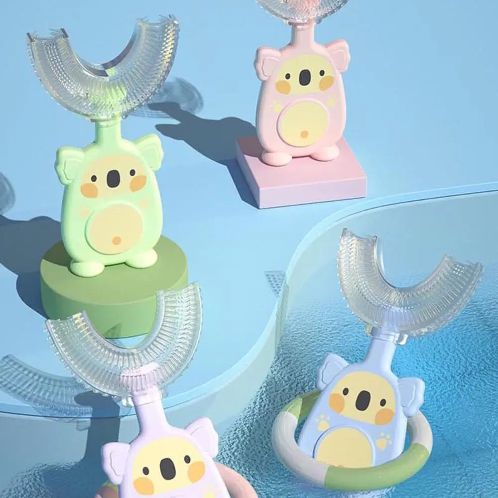 Leuven-Brosse à dents en forme de U pour enfants, brosse à dents en silicone, motif de dessin animé mignon, soins bucco-dentaires pour enfants, brosse à dents d'entraînement pour bébé, 360