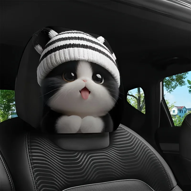 2pcs Cute Striped Knitted Car Headrest Covers Polyester Universally Applicable Long-Distance Travel and Driving Car Accessories