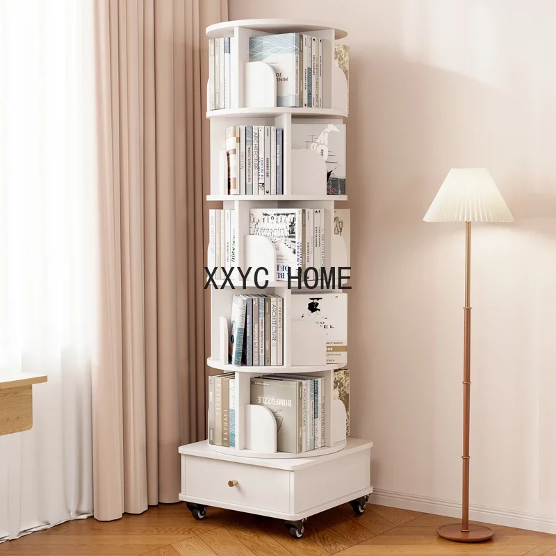 Mobile White Bookcase Display Cabinet Rotating Storage Shelves Bookshelf Estanteria Habitacion Modern Furniture For Livingroom