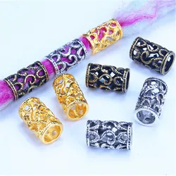 Small 10pcs Antique Golden Hollow Viking Hair Braid Dread Dreadlock Beads Rings Long Tube Approx 6mm Hole for Hair Accessories
