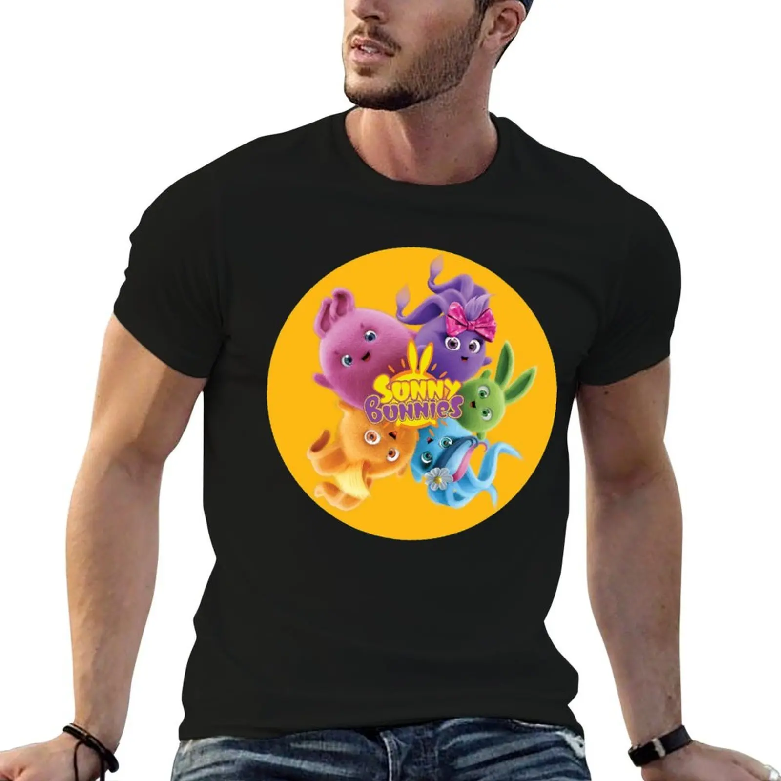 

Sunny Bunnies - Bunnies and Logo (Orange Circle) T-Shirt t shirts for man pack cotton t shirts for man cotton soft T-Shirt