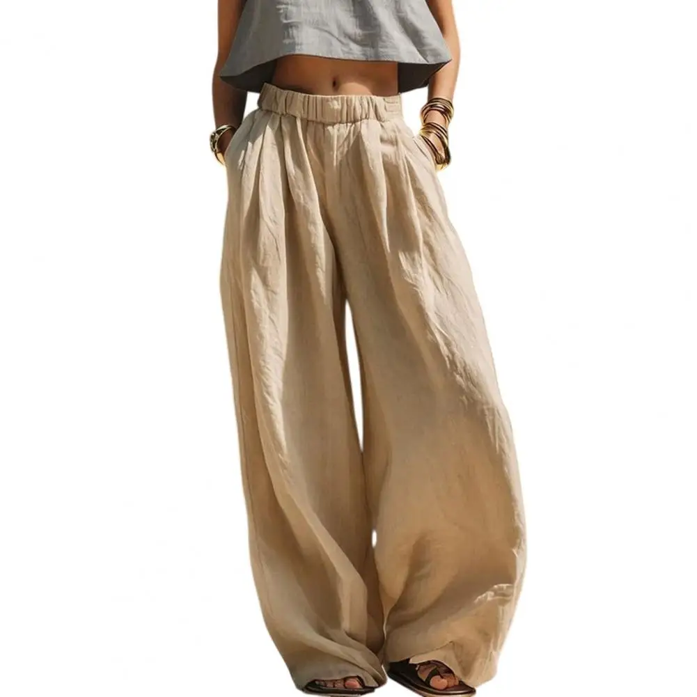 Palazzo Pants with Pockets Women Wide Leg Pants Elastic Waist Loose Trousers with Pockets Pleated Palazzo Pants for Spring Fall