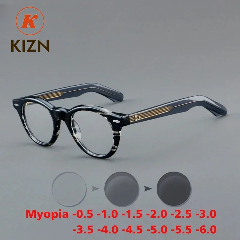 

KIZN Vintage Acetate Glasses Frame Men Prescription Myopia Eyeglasses Women Anti-blue Discolor Luxury Custom Eyewear -0.50~ -10