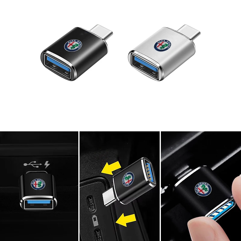 Car Styling Car Type-C To USB Interface Mini Converter Charging Adapter For Alfa Romeo Giulia Giulietta Stelvio Mito Tonale 147