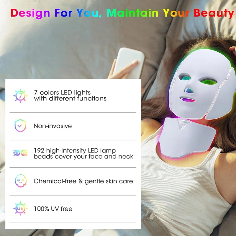 7 color Led Mask Treatment Facial Skin Care Blue and Red Maintenance Beauty Mask Multi-functional neck home mask