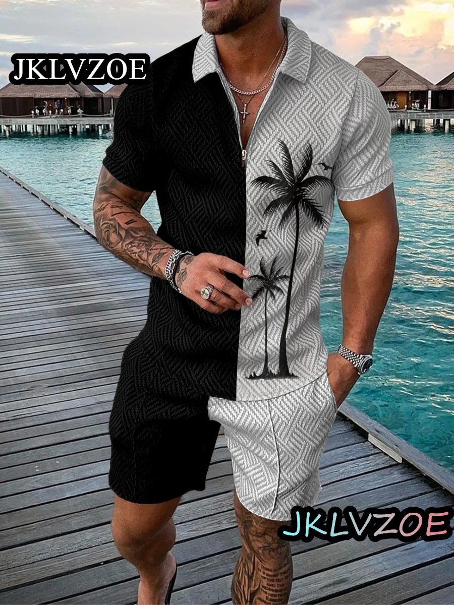 Men\'s Tracksuit Polo Sets Fashion Summer Beach Style Shorts Casual Suit 2 Piece Sets 3D Print Social Shirt Luxury Male Clothing