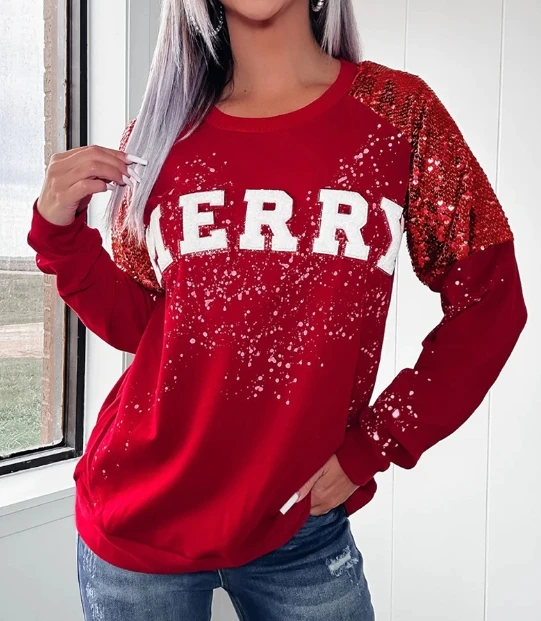 Sequined sleeve pullover