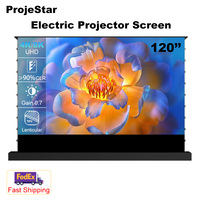 ProjeStar 120inch Electric Floor Rising Projector Screen With Remote 4K 8K 3D Black Lenticular ALR CLR Smart For UST Projector