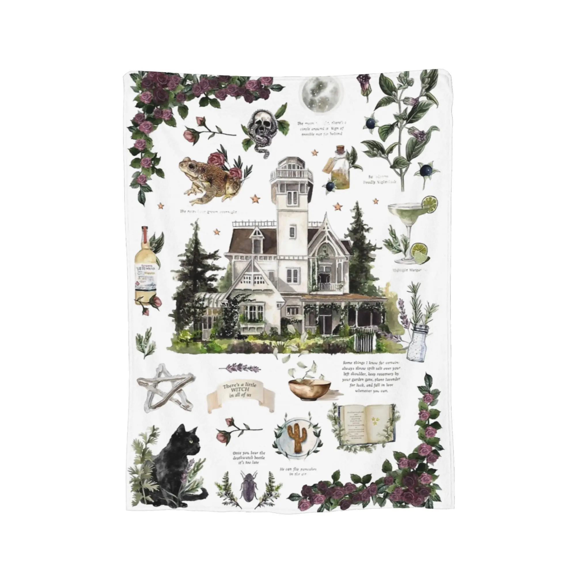 Practical Magic Watercoloiur, Fine Art Print Blanket Cover Fleece  Super Soft Throw Blankets for Bedding Couch Bedroom Quilt