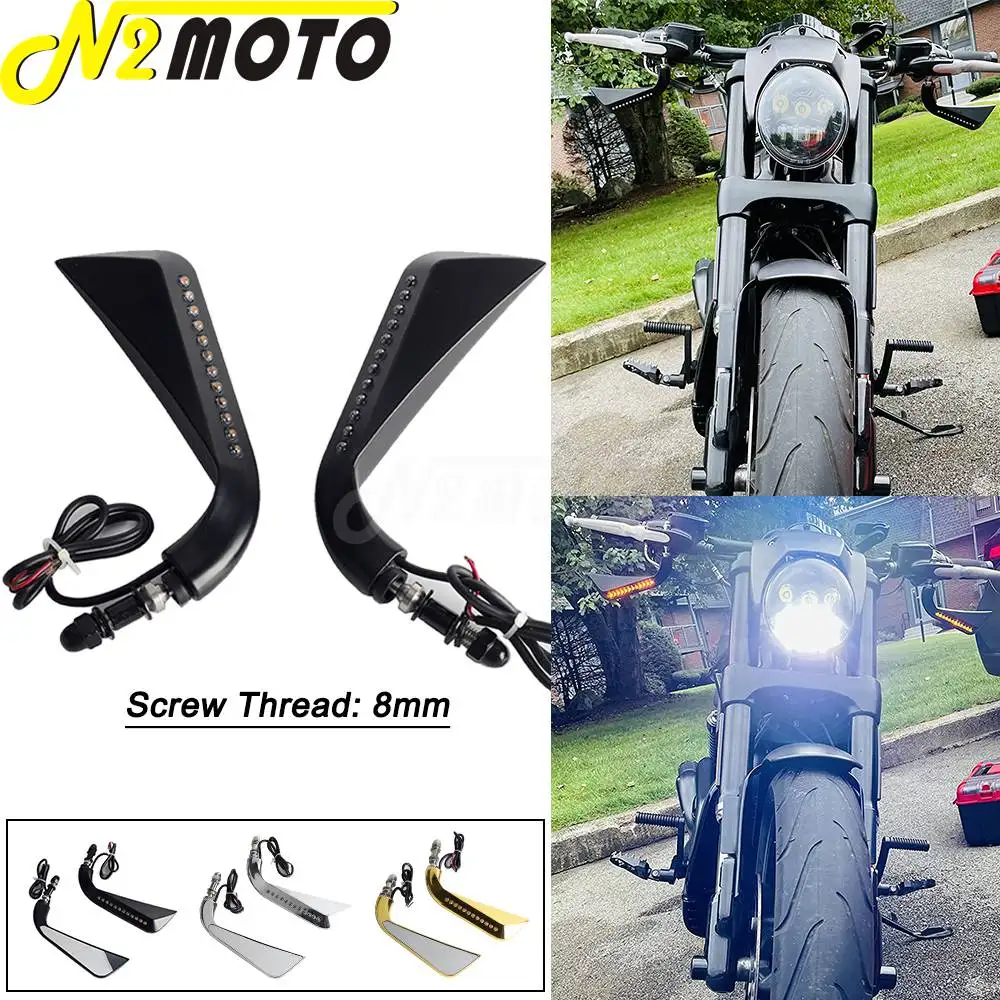 For Harley Cross Bones Dyna Softail Electra Street Glide Road King Fat Boy Sportster 1200 883 Moto Axe Rearview Mirror LED Light