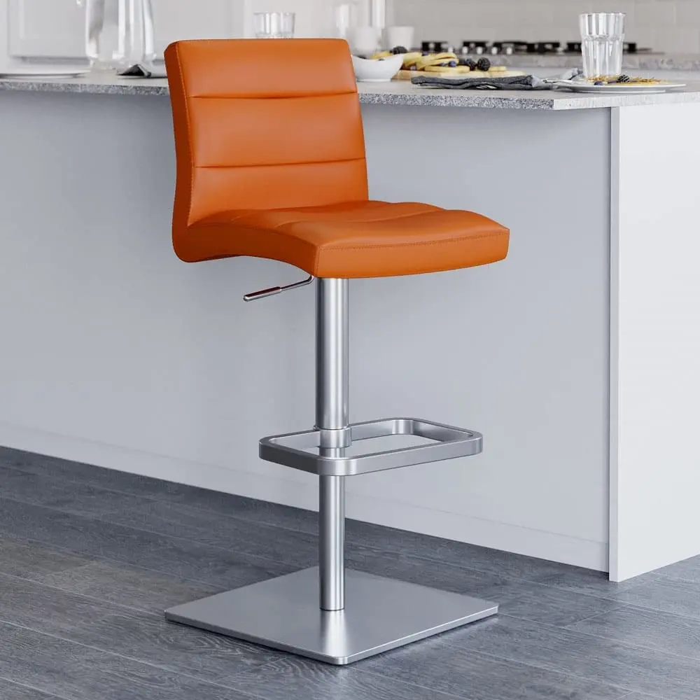 

Современный регулируемый по высоте оранжевый барный стул с квадратным основанием из матового металла, на заказ